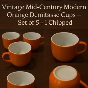 Vintage Mid-Century Modern Orange Demitasse Cups – Set of 5 + 1 Chipped